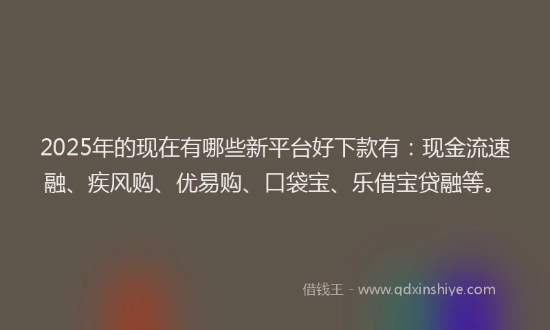 2025年的现在有哪些新平台好下款有：现金流速融、疾风购、优易购、口袋宝、乐借宝贷融等。