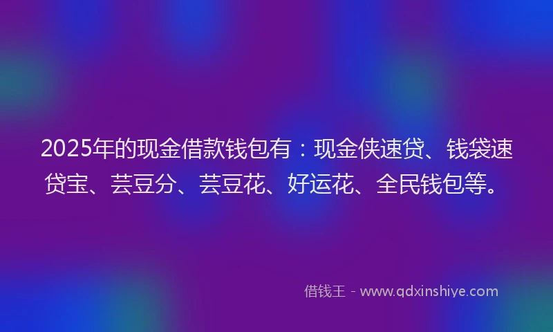 2025年的现金借款钱包有：现金侠速贷、钱袋速贷宝、芸豆分、芸豆花、好运花、全民钱包等。