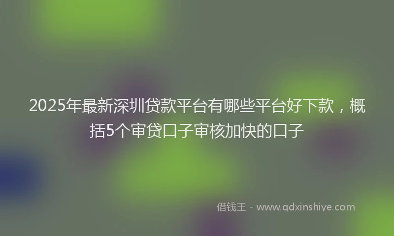 2025年最新深圳贷款平台有哪些平台好下款，概括5个审贷口子审核加快的口子