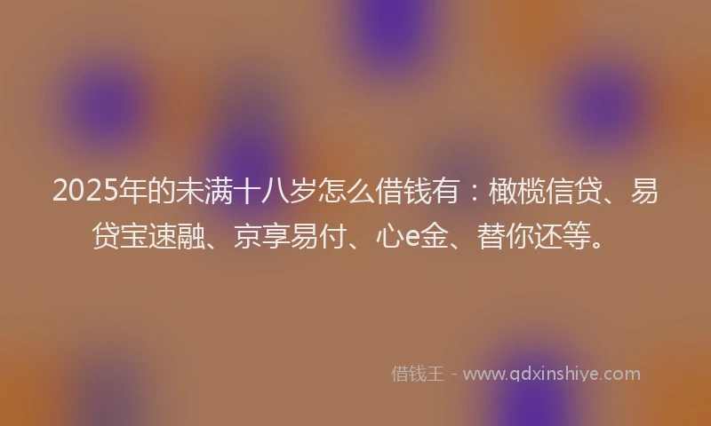 2025年的未满十八岁怎么借钱有：橄榄信贷、易贷宝速融、京享易付、心e金、替你还等。