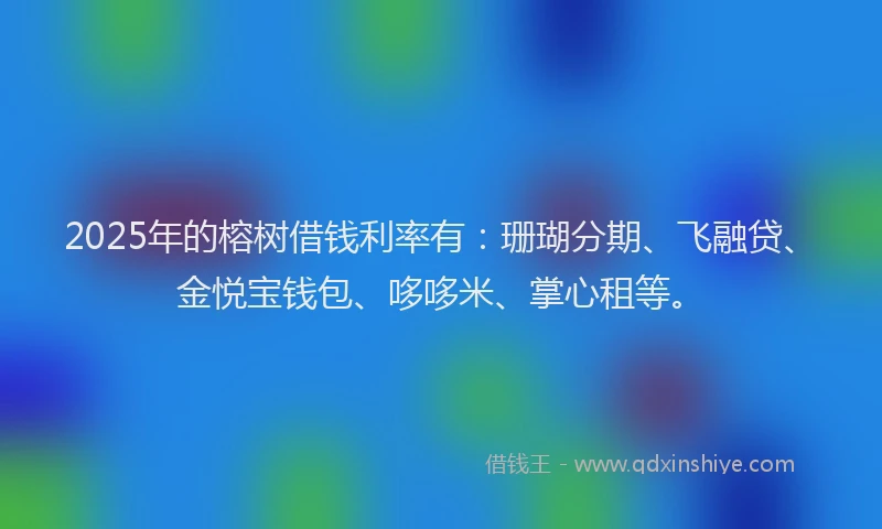 2025年的榕树借钱利率有：珊瑚分期、飞融贷、金悦宝钱包、哆哆米、掌心租等。