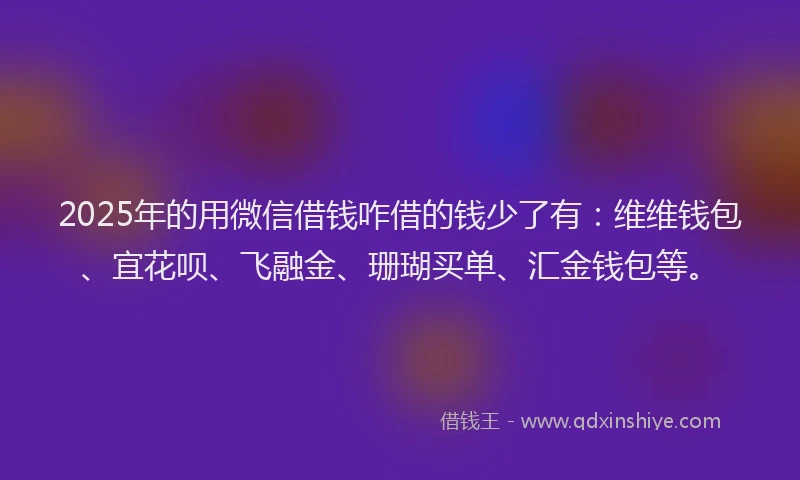 2025年的用微信借钱咋借的钱少了有：维维钱包、宜花呗、飞融金、珊瑚买单、汇金钱包等。
