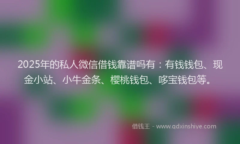 2025年的私人微信借钱靠谱吗有：有钱钱包、现金小站、小牛金条、樱桃钱包、哆宝钱包等。