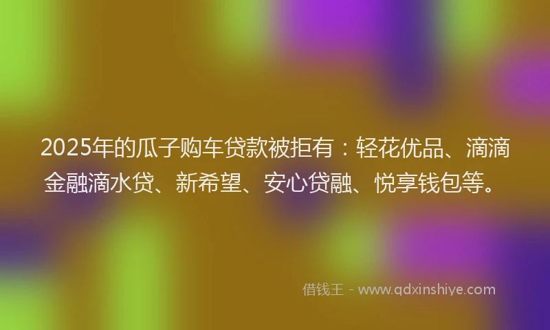 2025年的瓜子购车贷款被拒有：轻花优品、滴滴金融滴水贷、新希望、安心贷融、悦享钱包等。