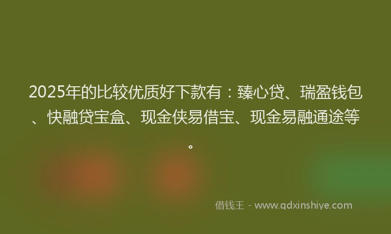 2025年的比较优质好下款有：臻心贷、瑞盈钱包、快融贷宝盒、现金侠易借宝、现金易融通途等。