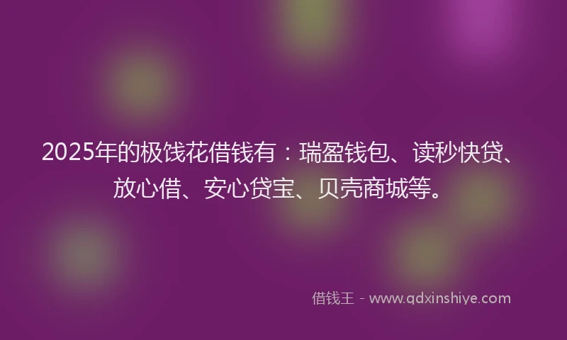 2025年的极饯花借钱有：瑞盈钱包、读秒快贷、放心借、安心贷宝、贝壳商城等。