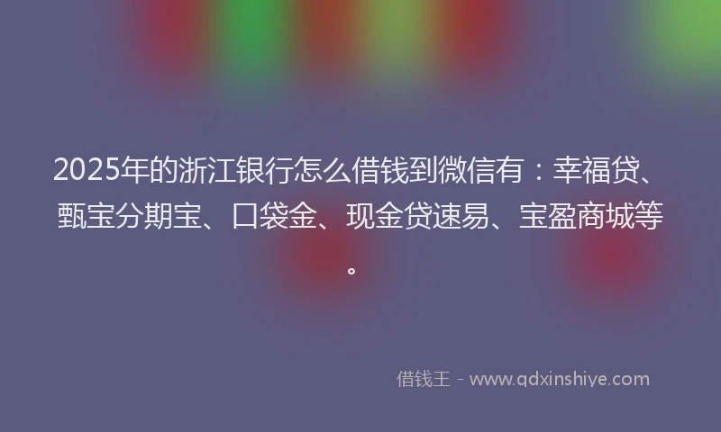 2025年的浙江银行怎么借钱到微信有：幸福贷、甄宝分期宝、口袋金、现金贷速易、宝盈商城等。