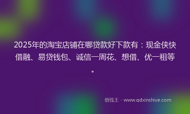 2025年的淘宝店铺在哪贷款好下款有：现金侠快借融、易贷钱包、诚信一周花、想借、优一租等。