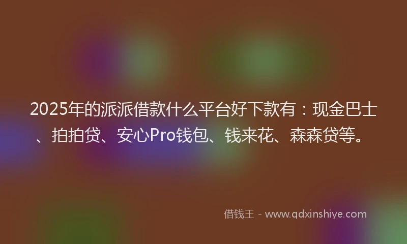 2025年的派派借款什么平台好下款有：现金巴士、拍拍贷、安心Pro钱包、钱来花、森森贷等。