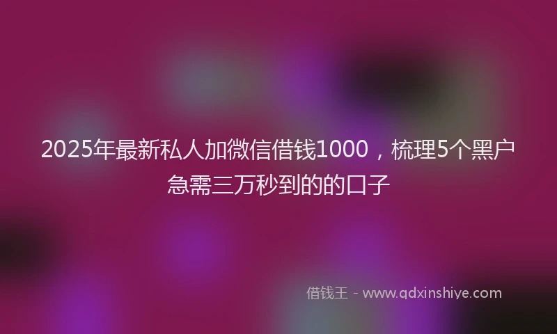 2025年最新私人加微信借钱1000,梳理5个黑户急需三万秒到的的口子