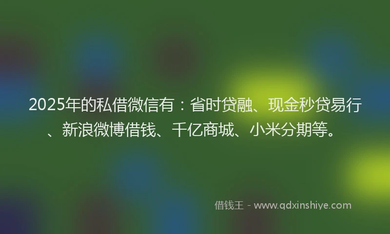 2025年的私借微信有：省时贷融、现金秒贷易行、新浪微博借钱、千亿商城、小米分期等。