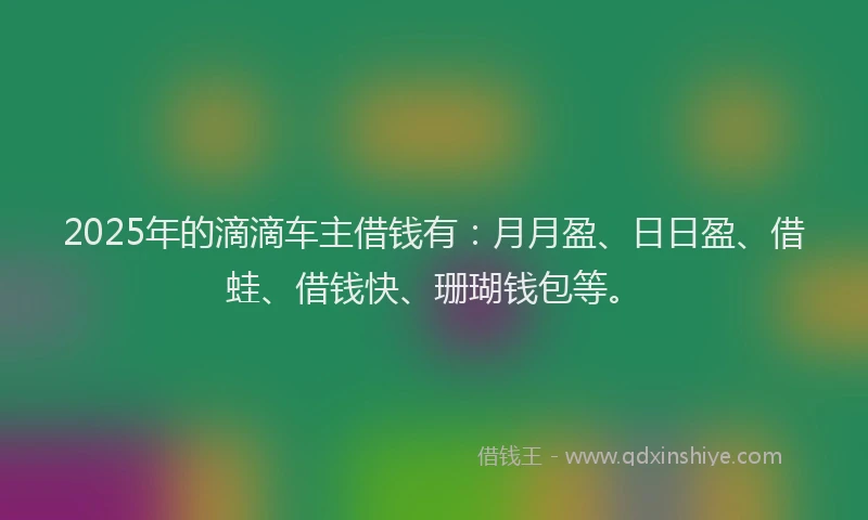2025年的滴滴车主借钱有：月月盈、日日盈、借蛙、借钱快、珊瑚钱包等。