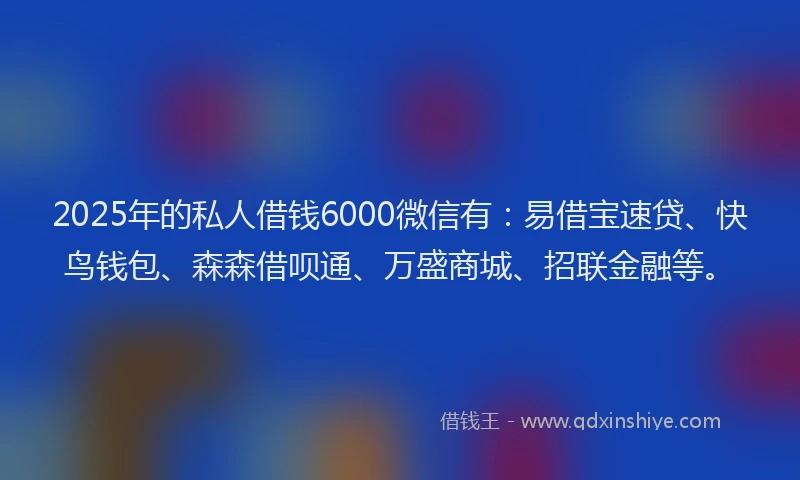 2025年的私人借钱6000微信有：易借宝速贷、快鸟钱包、森森借呗通、万盛商城、招联金融等。