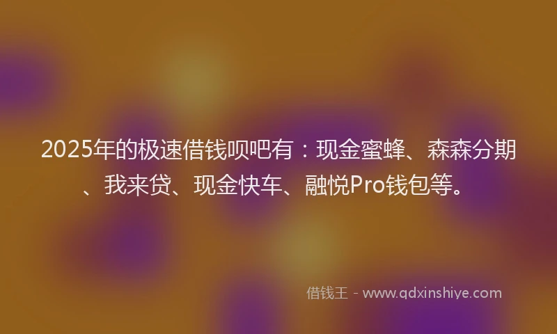 2025年的极速借钱呗吧有：现金蜜蜂、森森分期、我来贷、现金快车、融悦Pro钱包等。