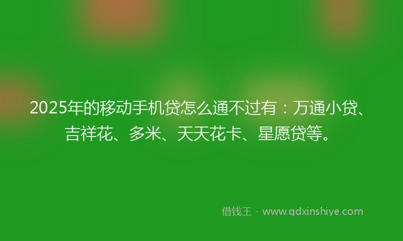 2025年的移动手机贷怎么通不过有：万通小贷、吉祥花、多米、天天花卡、星愿贷等。