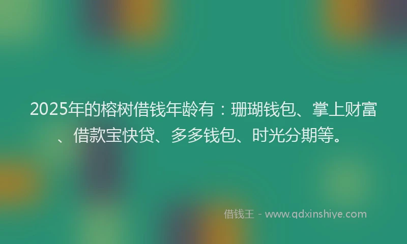 2025年的榕树借钱年龄有：珊瑚钱包、掌上财富、借款宝快贷、多多钱包、时光分期等。