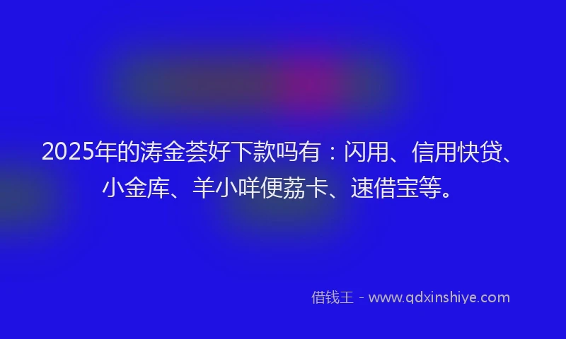 2025年的涛金荟好下款吗有：闪用、信用快贷、小金库、羊小咩便荔卡、速借宝等。