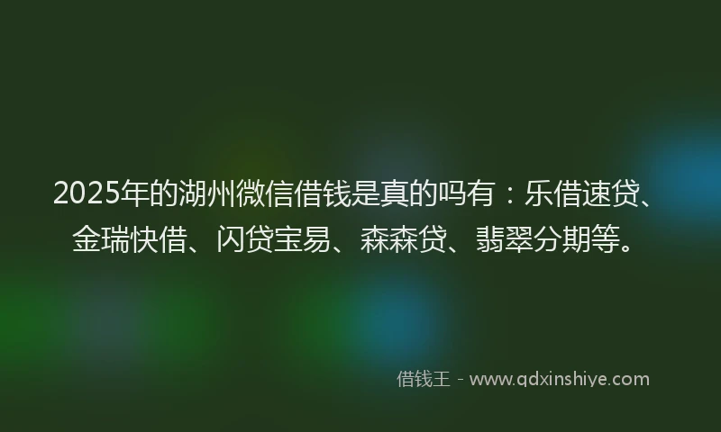 2025年的湖州微信借钱是真的吗有：乐借速贷、金瑞快借、闪贷宝易、森森贷、翡翠分期等。