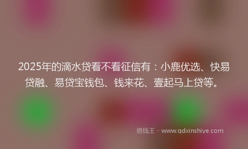 2025年的滴水贷看不看征信有：小鹿优选、快易贷融、易贷宝钱包、钱来花、壹起马上贷等。