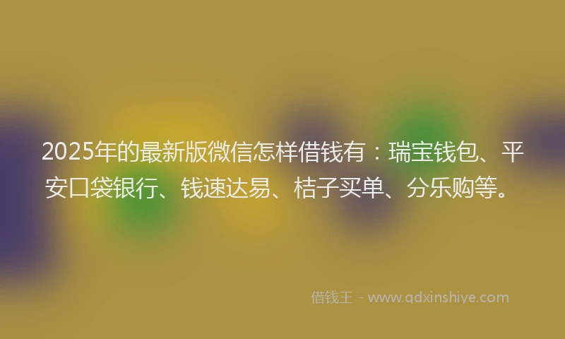 2025年的最新版微信怎样借钱有：瑞宝钱包、平安口袋银行、钱速达易、桔子买单、分乐购等。