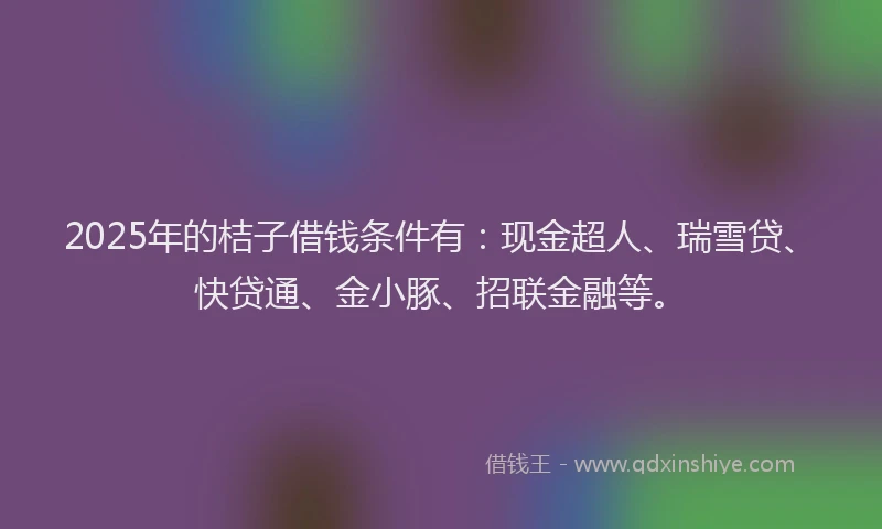 2025年的桔子借钱条件有：现金超人、瑞雪贷、快贷通、金小豚、招联金融等。