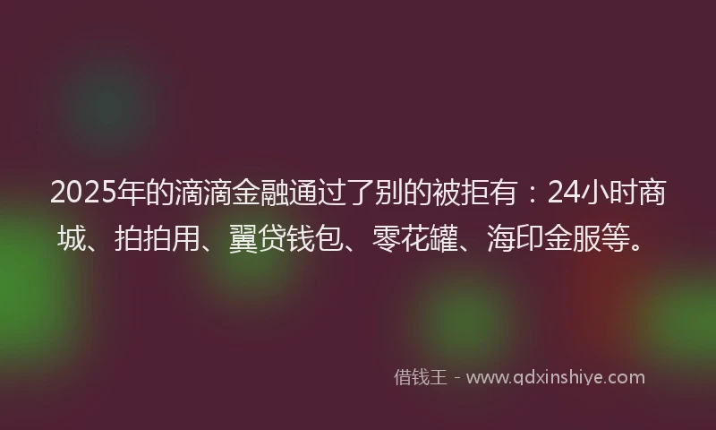 2025年的滴滴金融通过了别的被拒有：24小时商城、拍拍用、翼贷钱包、零花罐、海印金服等。