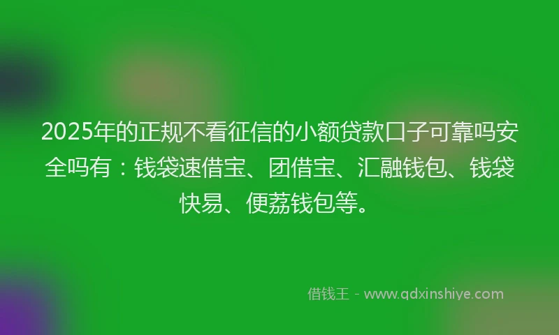 2025年的正规不看征信的小额贷款口子可靠吗安全吗有：钱袋速借宝、团借宝、汇融钱包、钱袋快易、便荔钱包等。