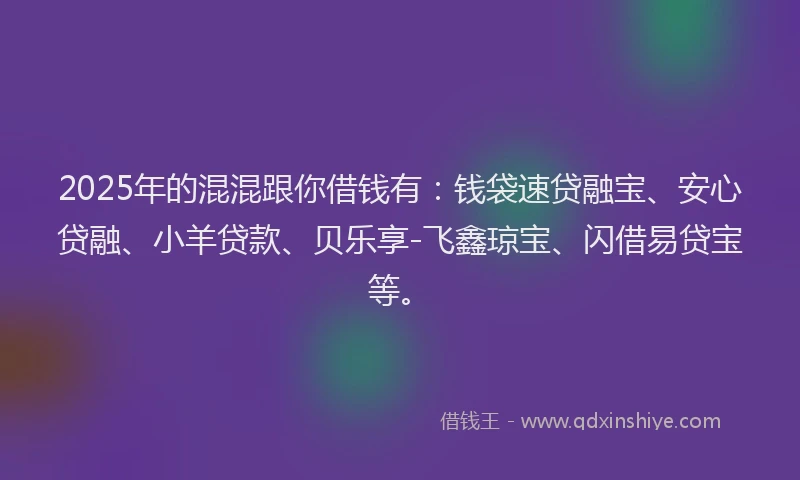 2025年的混混跟你借钱有：钱袋速贷融宝、安心贷融、小羊贷款、贝乐享-飞鑫琼宝、闪借易贷宝等。