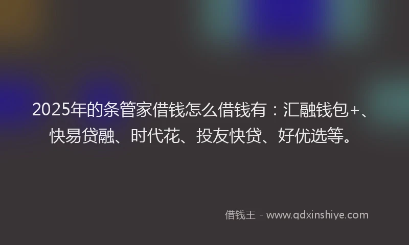 2025年的条管家借钱怎么借钱有：汇融钱包+、快易贷融、时代花、投友快贷、好优选等。