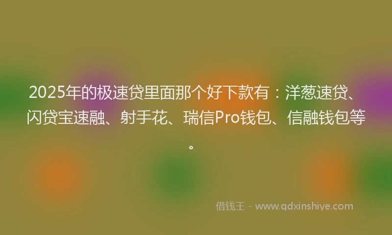 2025年的极速贷里面那个好下款有：洋葱速贷、闪贷宝速融、射手花、瑞信Pro钱包、信融钱包等。