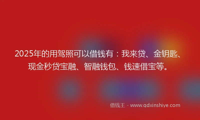 2025年的用驾照可以借钱有：我来贷、金钥匙、现金秒贷宝融、智融钱包、钱速借宝等。