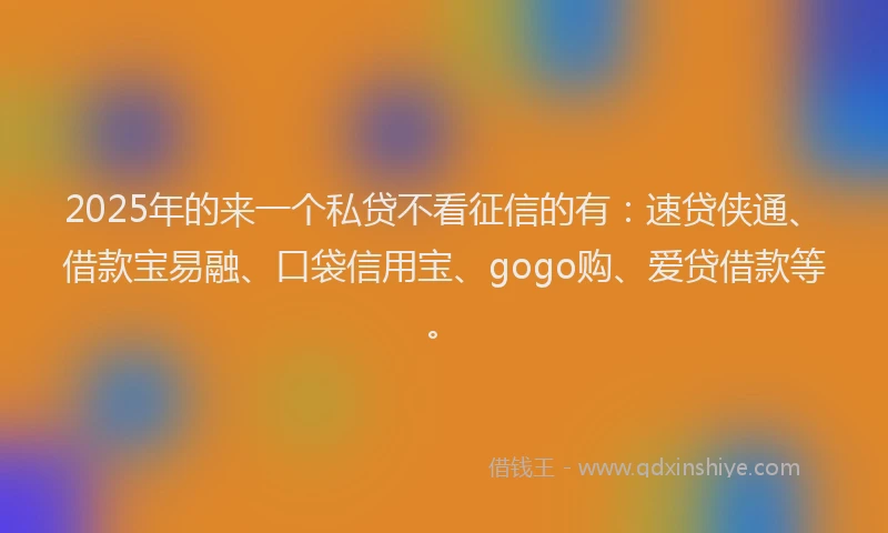 2025年的来一个私贷不看征信的有：速贷侠通、借款宝易融、口袋信用宝、gogo购、爱贷借款等。