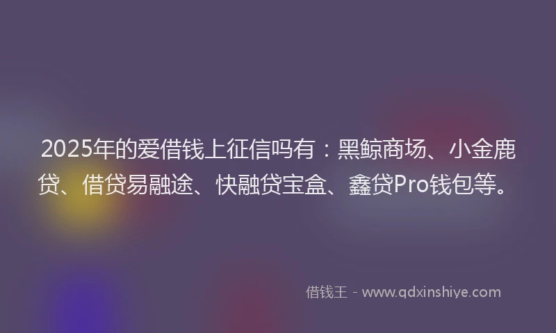 2025年的爱借钱上征信吗有：黑鲸商场、小金鹿贷、借贷易融途、快融贷宝盒、鑫贷Pro钱包等。