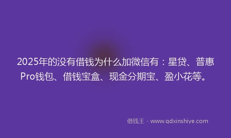 2025年的没有借钱为什么加微信有：星贷、普惠Pro钱包、借钱宝盒、现金分期宝、盈小花等。