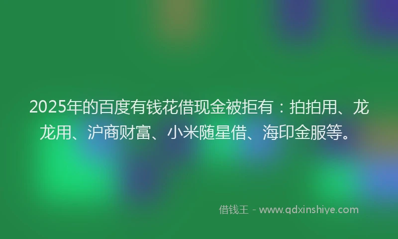 2025年的百度有钱花借现金被拒有：拍拍用、龙龙用、沪商财富、小米随星借、海印金服等。