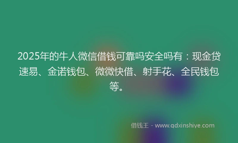 2025年的牛人微信借钱可靠吗安全吗有:现金贷速易、金诺钱包、微微快借、射手花、全民钱包等。