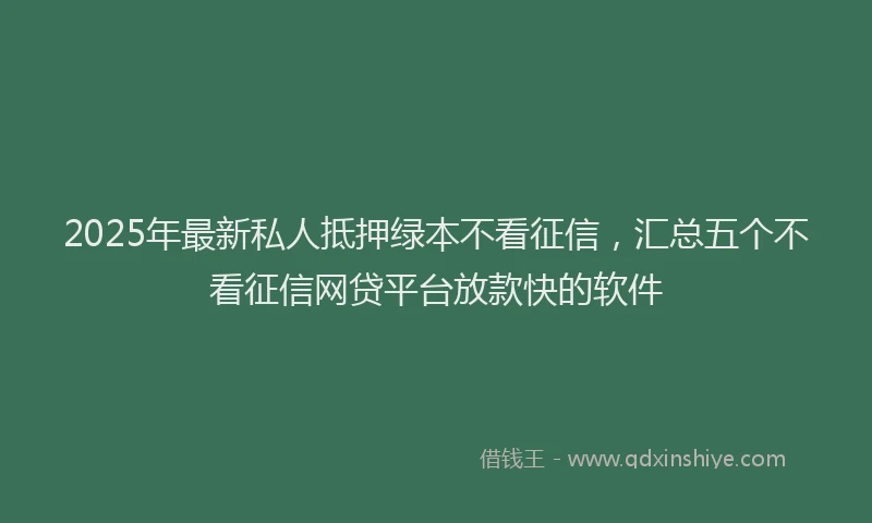 2025年最新私人抵押绿本不看征信,汇总五个不看征信网贷平台放款快的软件