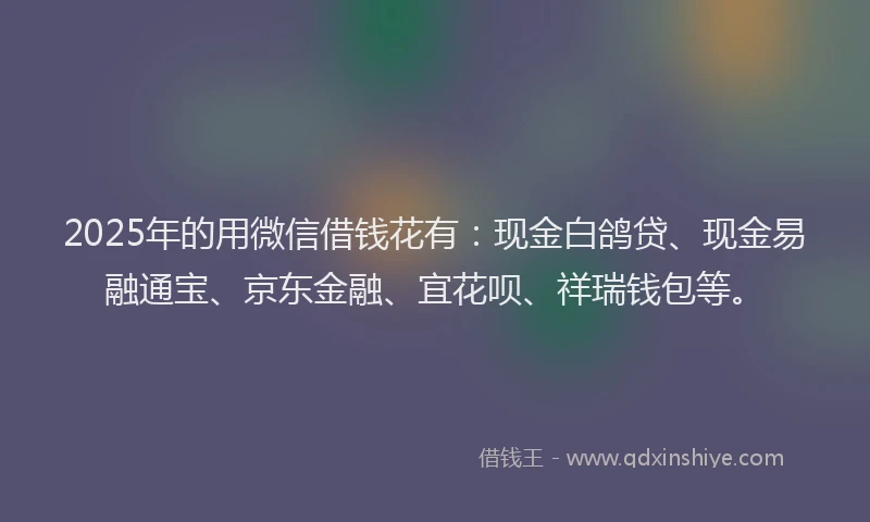 2025年的用微信借钱花有：现金白鸽贷、现金易融通宝、京东金融、宜花呗、祥瑞钱包等。