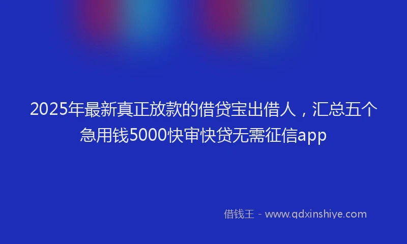 2025年最新真正放款的借贷宝出借人，汇总五个急用钱5000快审快贷无需征信app