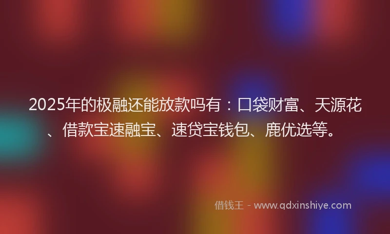 2025年的极融还能放款吗有：口袋财富、天源花、借款宝速融宝、速贷宝钱包、鹿优选等。