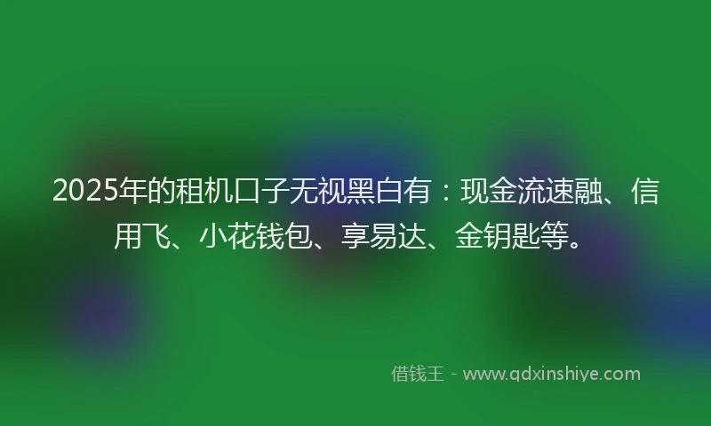 2025年的租机口子无视黑白有：现金流速融、信用飞、小花钱包、享易达、金钥匙等。