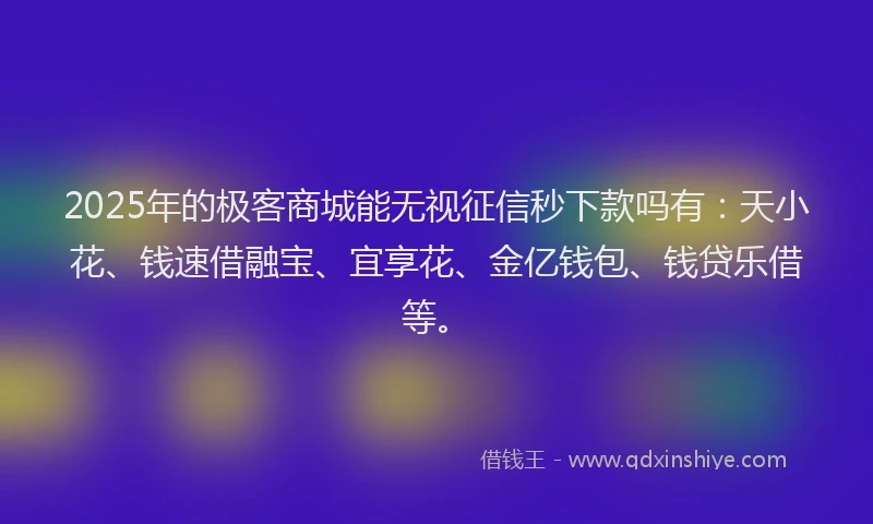 2025年的极客商城能无视征信秒下款吗有：天小花、钱速借融宝、宜享花、金亿钱包、钱贷乐借等。