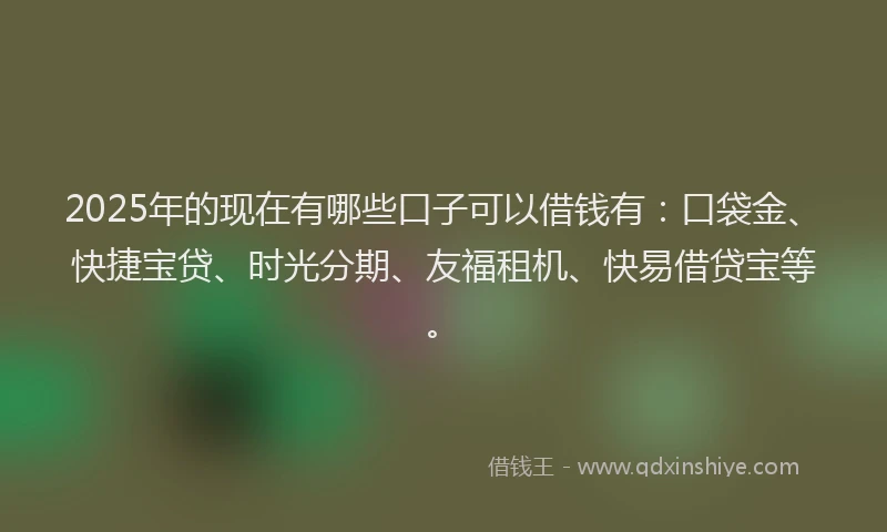 2025年的现在有哪些口子可以借钱有：口袋金、快捷宝贷、时光分期、友福租机、快易借贷宝等。