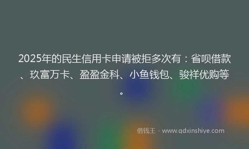 2025年的民生信用卡申请被拒多次有：省呗借款、玖富万卡、盈盈金科、小鱼钱包、骏祥优购等。