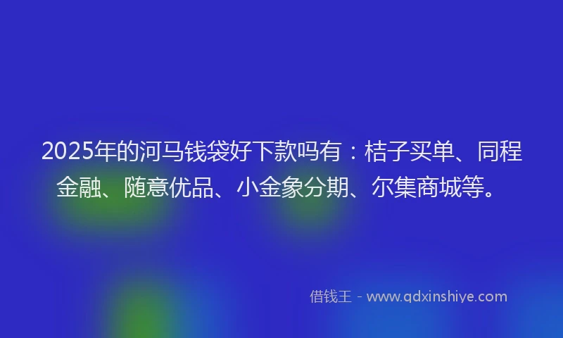 2025年的河马钱袋好下款吗有：桔子买单、同程金融、随意优品、小金象分期、尔集商城等。
