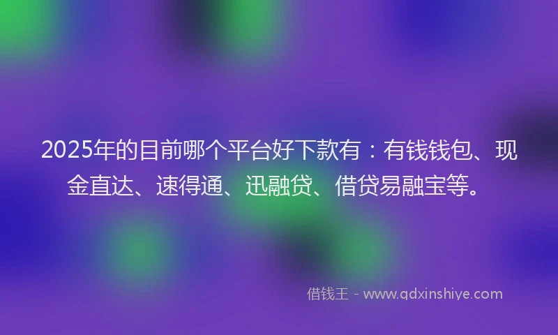 2025年的目前哪个平台好下款有：有钱钱包、现金直达、速得通、迅融贷、借贷易融宝等。