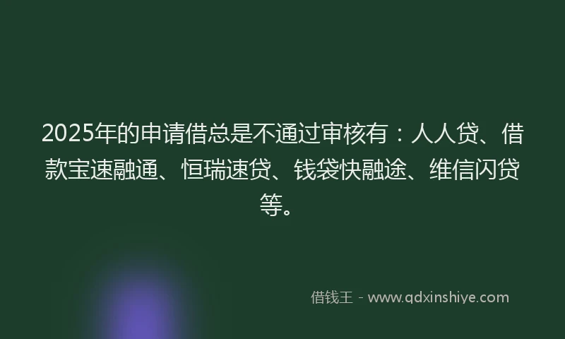 2025年的申请借总是不通过审核有：人人贷、借款宝速融通、恒瑞速贷、钱袋快融途、维信闪贷等。