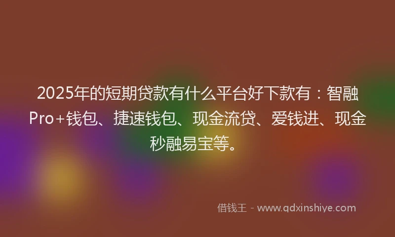2025年的短期贷款有什么平台好下款有：智融Pro+钱包、捷速钱包、现金流贷、爱钱进、现金秒融易宝等。