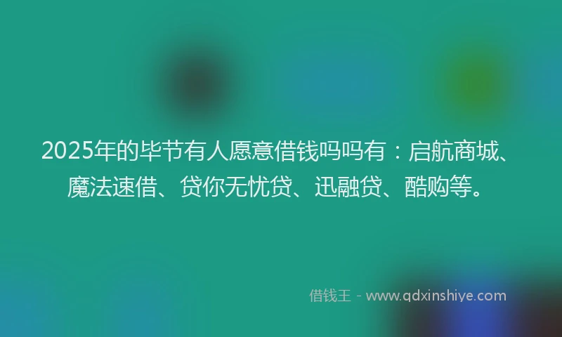 2025年的毕节有人愿意借钱吗吗有：启航商城、魔法速借、贷你无忧贷、迅融贷、酷购等。
