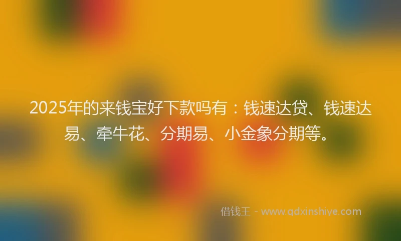 2025年的来钱宝好下款吗有：钱速达贷、钱速达易、牵牛花、分期易、小金象分期等。